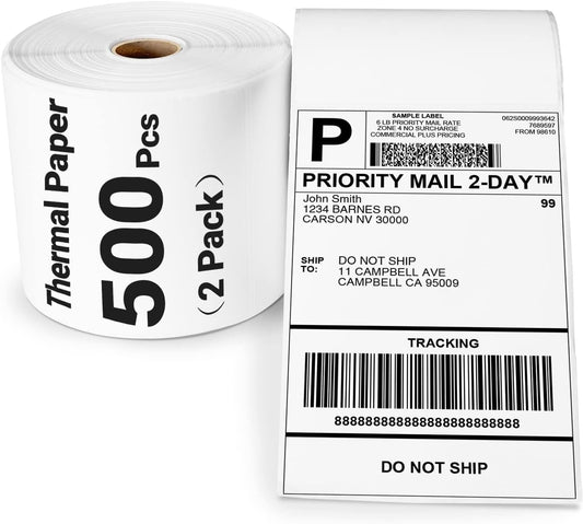 ASprink 4''x6'' Thermal Shipping Labels - Thermal Address Labels for Shipping Label Printer - Label Paper Compatible with MUNBYN, Rollo, Zebra and Other Label Printer, 2 Pack(500 Roll/Pack)