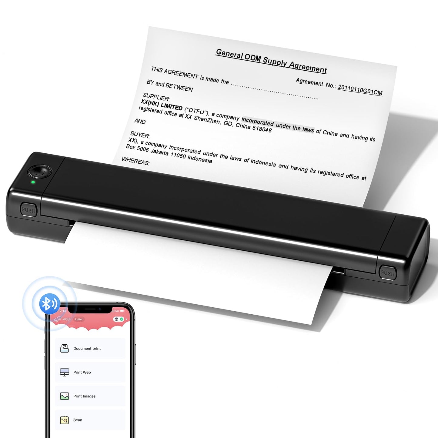 ASprink A4 Mobiler Drucker, M08f Bluetooth Multifunktionsdrucker UnterstüTzt Thermopapier A4 im Format 8.27''X11.69'', Thermal Printer, Kompatibel mit Android und iOS füR Telefon und Laptop