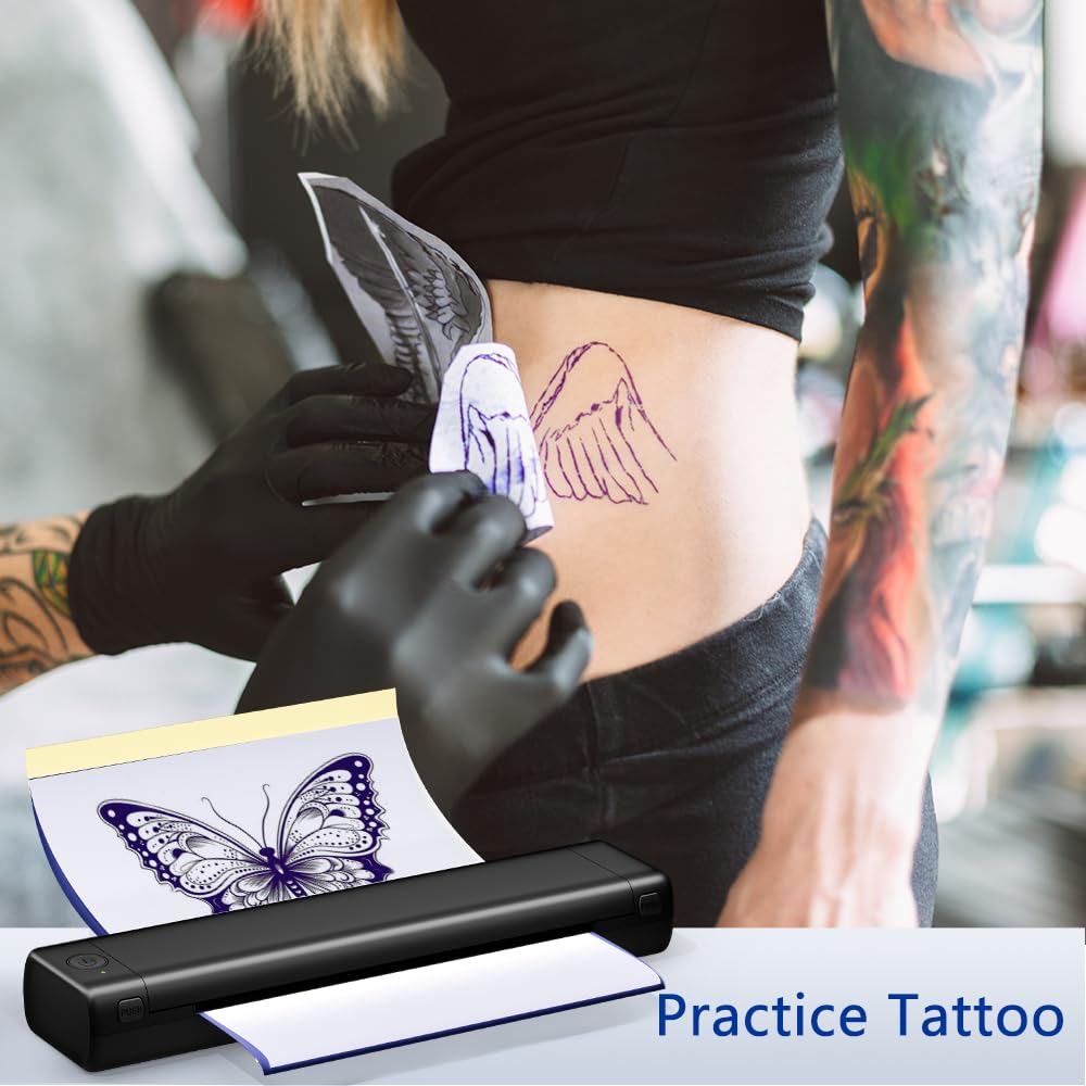 ASprink Wireless Tattoo Transfer Stencil Printer, M08F Bluetooth Mobile Thermal Copier, Tattoo Machine with 10pcs Free Transfer Paper, Tattoo Printer Kit, Compatible with Smartphone & Pc