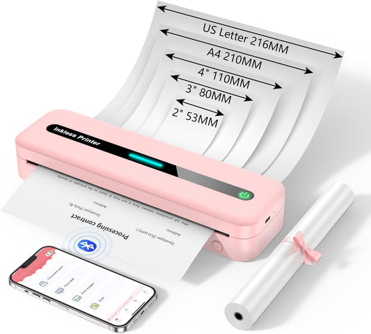 ASprink M832 Portable Printers Wireless for Travel - 300DPI Thermal Inkless Printer for Home Use - Small Bluetooth Printer, Compact Mobile Printer, Compatible with iOS & Android & Laptop - Pink