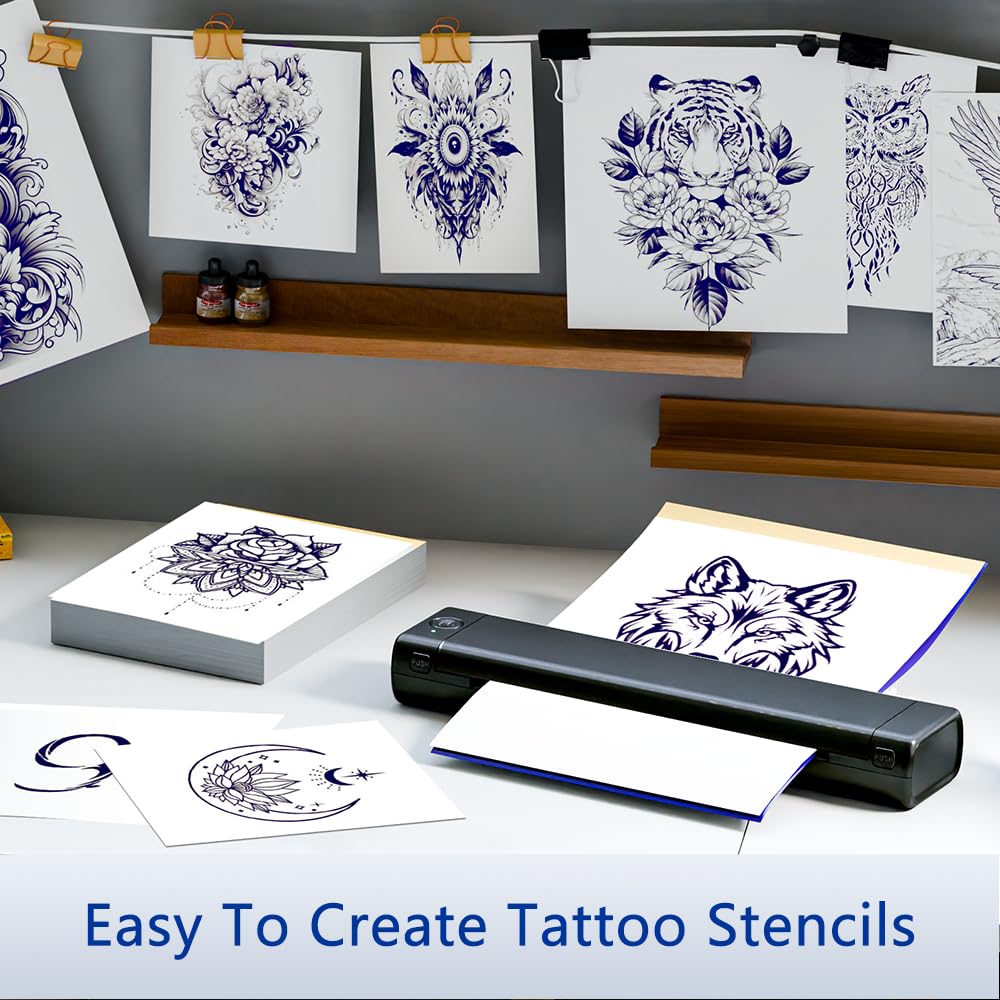 ASprink Wireless Tattoo Transfer Stencil Printer, M08F Bluetooth Mobile Thermal Copier, Tattoo Machine with 10pcs Free Transfer Paper, Tattoo Printer Kit, Compatible with Smartphone & Pc