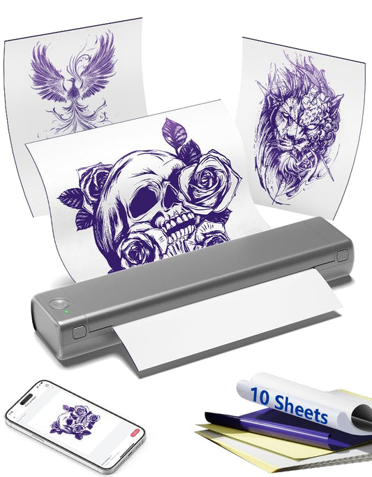 ASprink Thermal Tattoo Stencil Printer, M08F Wireless Tattoo Printer Machine with 10pcs Tattoo Transfer Paper, Tattoo Kit for Beginners & Artists, Compatible with Phone & PC