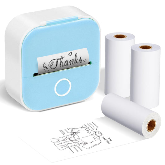 ASprink T02 Mini Drucker mit 3 Papierrollen, Pocket Printer, Etikettendrucker, Aufkleberdrucker, Thermodrucker, Bluetooth, Inkeless für Notizen, Memos, Zeitschriften, DIY