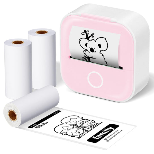 ASprink Mini Pocket Printer mit 3 Papierrollen, T02 Mini Drucker, Sticker Drucker, Mini Aufkleberdrucker, Thermodrucker, Mini Bluetooth Drucker, Inkeless Drucker für Notizen, Memos, Zeitschriften, DIY