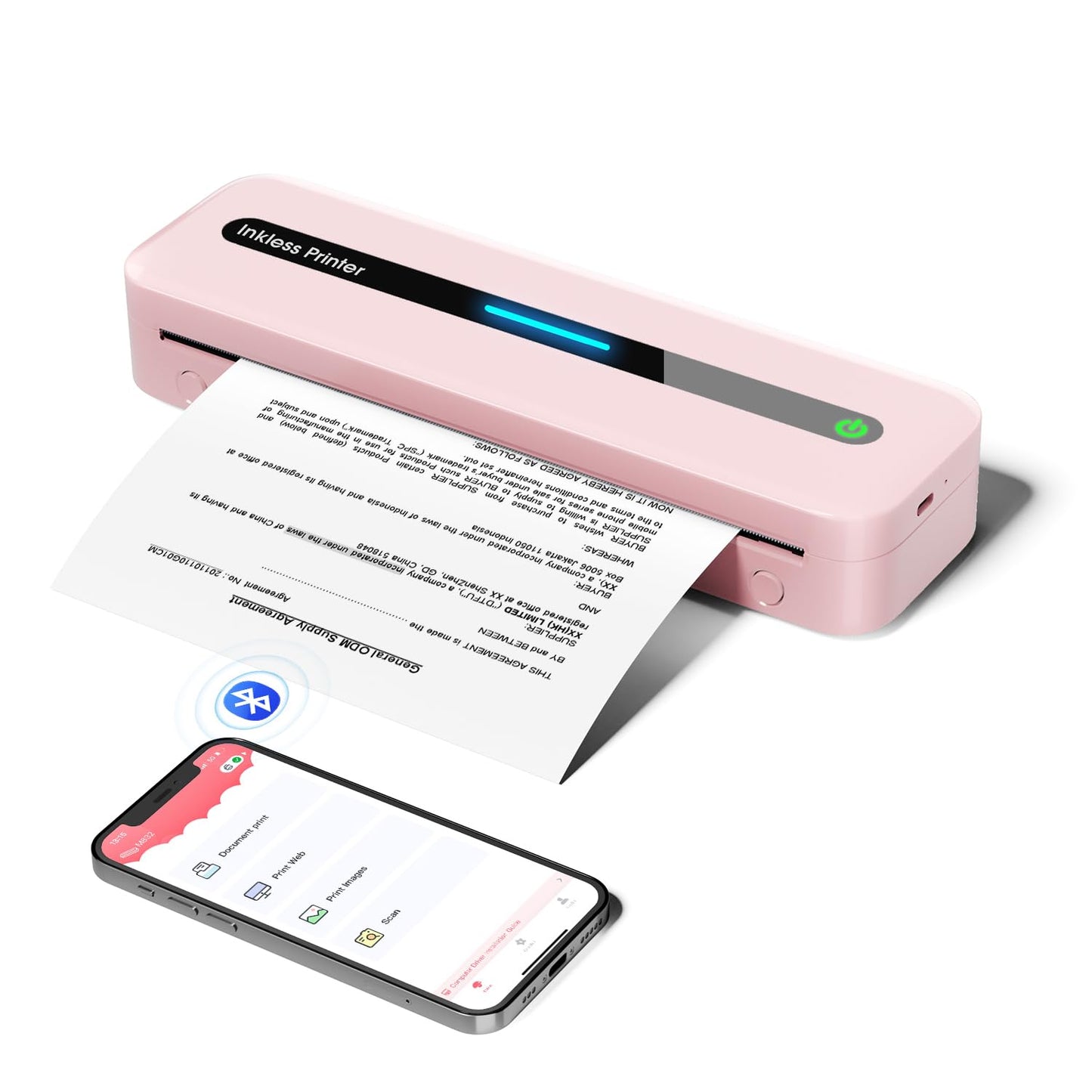 ASprink M832 Portable Printers Wireless for Travel - 300DPI Thermal Inkless Printer for Home Use - Small Bluetooth Printer, Compact Mobile Printer, Compatible with iOS & Android & Laptop - Pink