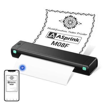 ASprink M08F Wireless Portable Printer, Bluetooth Mobile Printer Support A4/8.5 X 11 inches Thermal Paper, Thermal Tattoo Printer, Compact Inkless Printer for Home, Office, Travel, Business