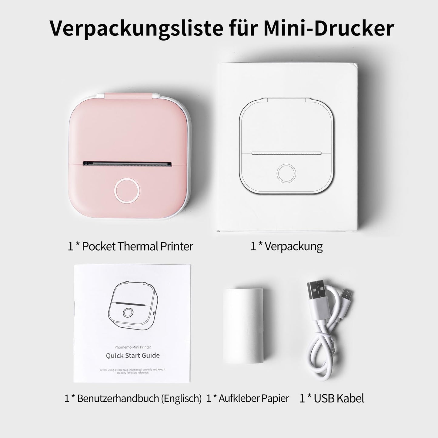 T02 Bluetooth Mini Drucker für Smartphone, tragbarer Fotodrucker fürs Handy, Etikettendrucker, Mobiler Drucker, kompatibel mit iOS & Android, Sticker Drucker für Tagebuch, Memo, Foto, Notizen