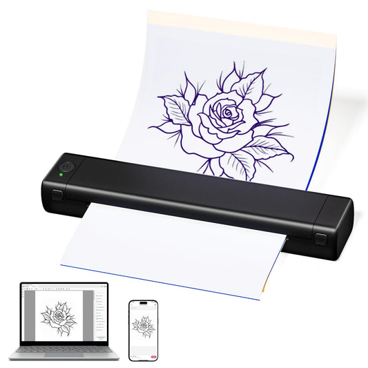 ASprink Wireless Tattoo Transfer Stencil Printer, M08F Bluetooth Mobile Thermal Copier, Tattoo Machine with 10pcs Free Transfer Paper, Tattoo Printer Kit, Compatible with Smartphone & Pc