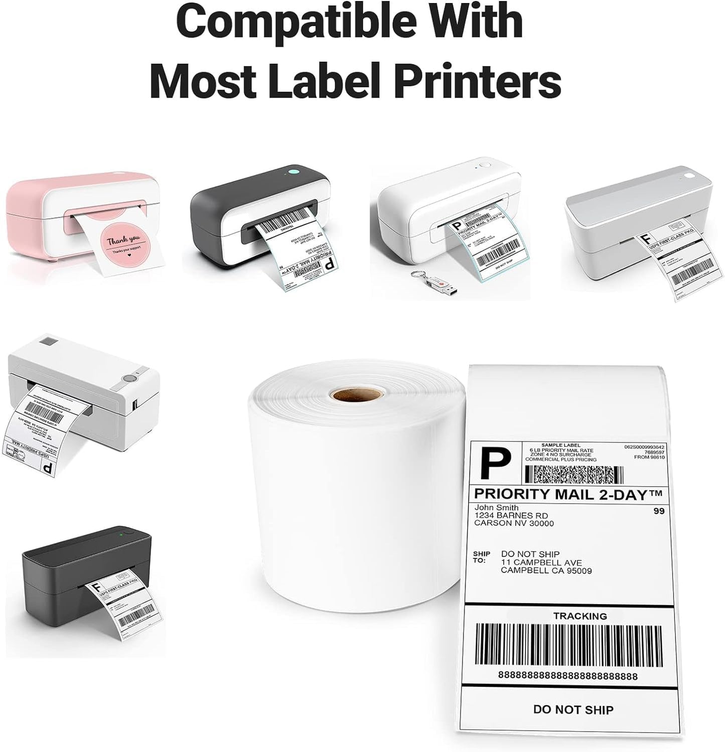 ASprink Thermal Shipping Address Labels, 4x6, 250 Roll/Pack, Compatible with MUNBYN, Rollo, and Other Thermal Printers BPA Free Materials