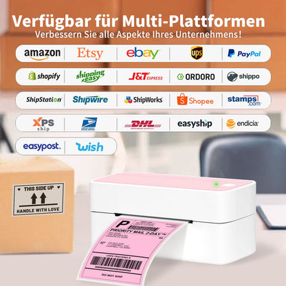 ASprink Bluetooth Drucker, DHL Etikettendrucker, 4x6 Ettikettendrucķer, Versandetiketten Drucker, Etiketten Drucker Label Printer für Amazon, DHL, Etsy, Shopify, Royal Mail, FedEx