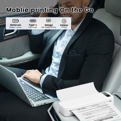 ASprink M835 Portable Thermal Printer - Wireless Portable Printer for Travel!Convenient Inkless Printer Supports 8.5'' x 11'' US Letter & A4, Compatible with iOS/Android/PC. 300 DPI, White