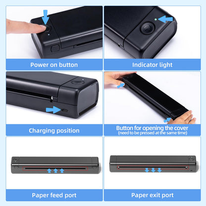 ASprink M08f Multifunctionele bluetooth-printer, A4, ondersteunt thermisch papier A4 in formaat 8,27 inch x 11,69 inch, thermische printer, compatibel met Android en iOS voor telefoon en laptop