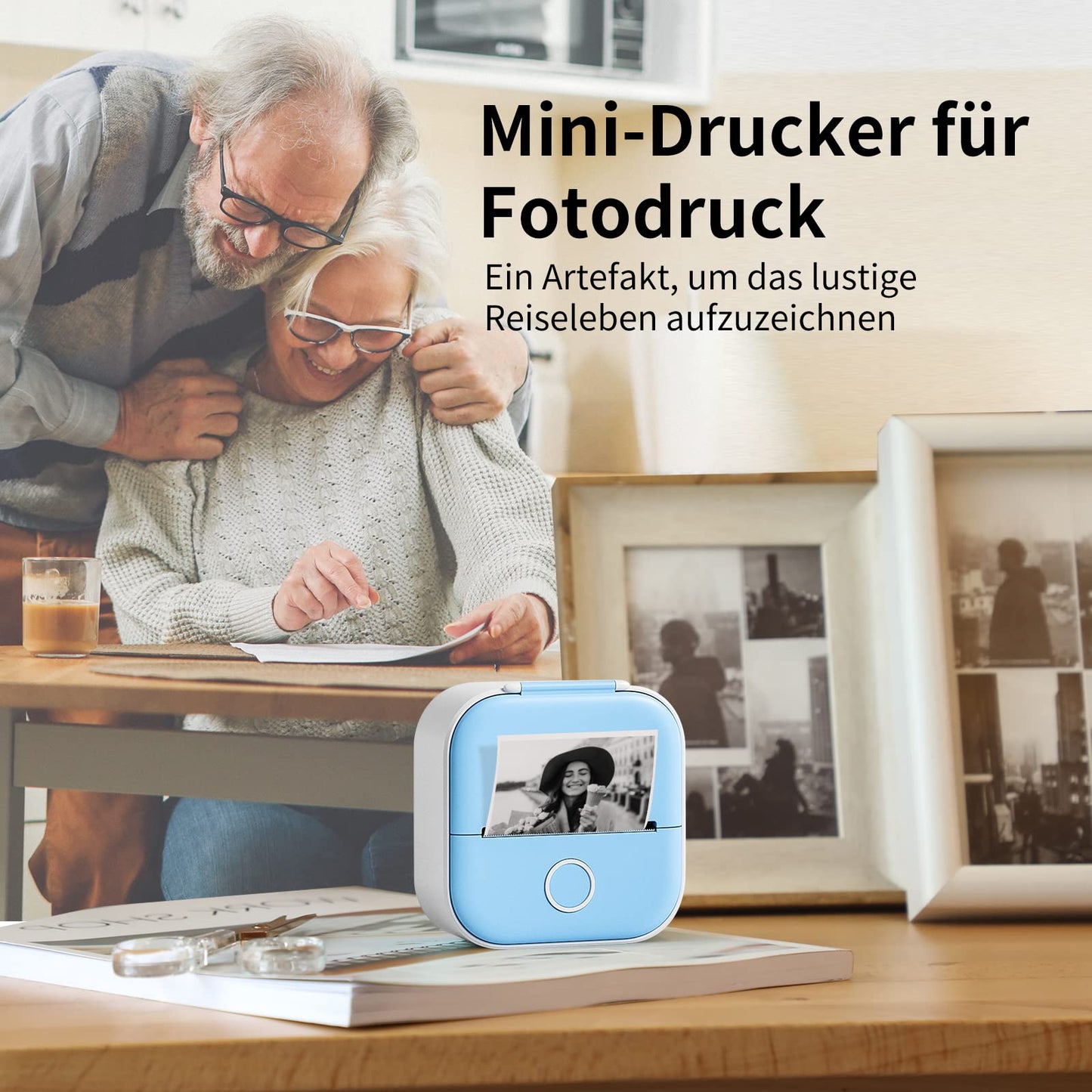 T02 Mini Handy Drucker - Bluetooth für Smartphone - tragbarer Fotodrucker, kompatibel mit iOS & Android, Miniprint mobiler Sticker für Tagebuch, Memo, Foto, Notizen