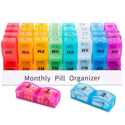 ASprink Monthly Pill Organizer 2 Times a Day,30 Day One Month Pill Box AM PM,31 Day Pill Case Small Compartments to Hold Vitamins,Travel Medicine Organizer,31 Day Pill Organizer Twice a Day