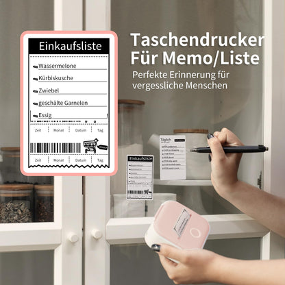 T02 Bluetooth Mini Drucker für Smartphone, tragbarer Fotodrucker fürs Handy, Etikettendrucker, Mobiler Drucker, kompatibel mit iOS & Android, Sticker Drucker für Tagebuch, Memo, Foto, Notizen