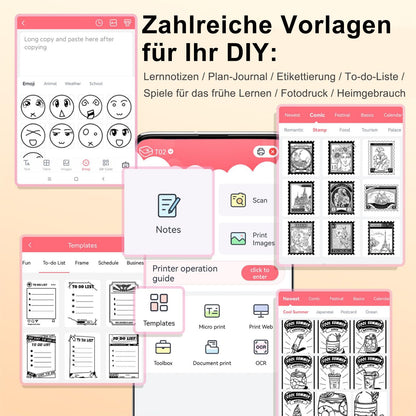 ASprink T02 Mini Drucker mit 3 Papierrollen, Pocket Printer, Etikettendrucker, Sticker, Thermodrucker, Bluetooth, Inkeless für Notizen, Memos, Zeitschriften, DIY