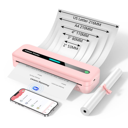 ASprink Thermische Printer, M832 Draadloze Draagbare Printer voor US Letter/A4/110MM/80MM/53MM Thermisch Papier, Draagbare Inktloze Printer voor Android en iOS - Roze