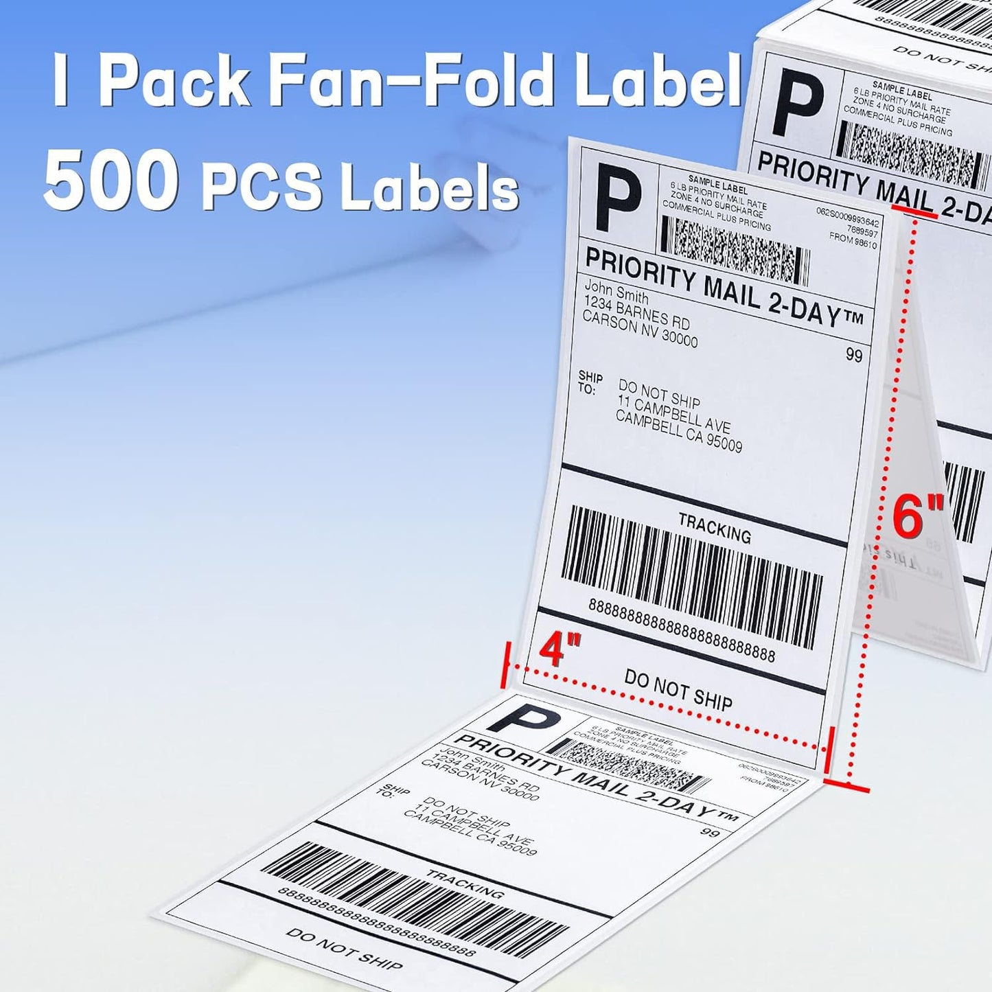 ASprink 4''x 6'' Fanfold Thermal Labels - ASprink Thermal Shipping Labels Self Adhesive - White Mailing Labels for Thermal Label Printers (Fanfold Style & 500 Labels)