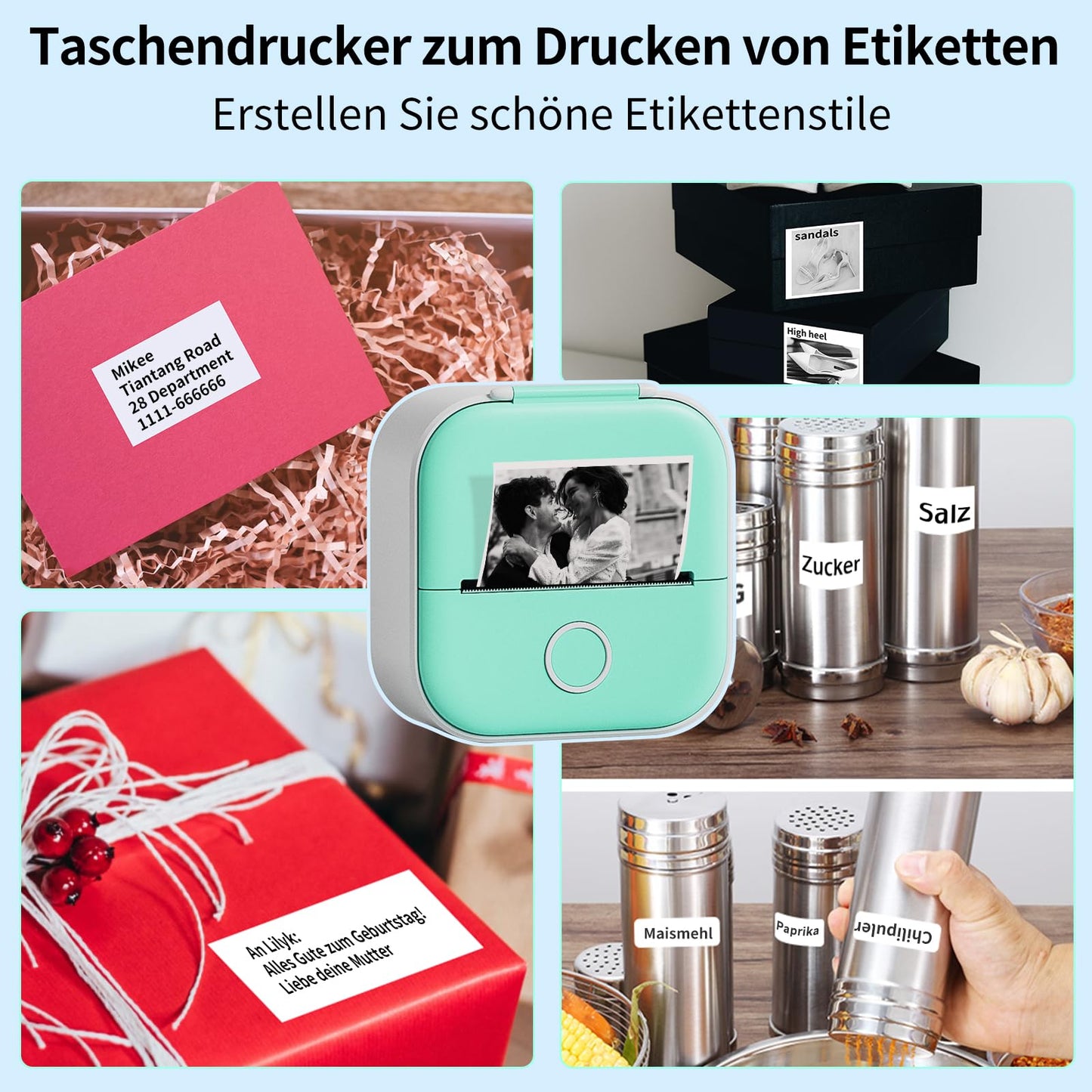 ASprink T02 Mini Drucker mit 3 Papierrollen, Mini Pocket Printer, Etikettendrucker, Sticker Drucker, Mini Bluetooth Drucker, Inkeless Drucker für Notizen, Memos, Zeitschriften, DIY