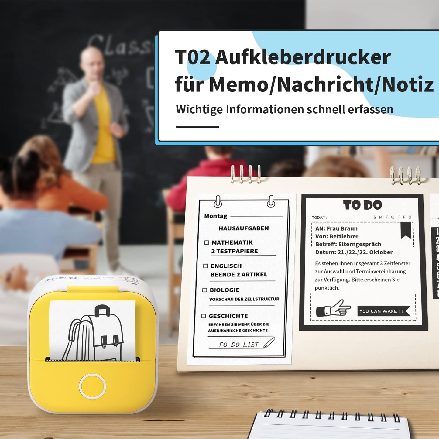 ASprink Taschen-Fotodrucker für Smartphone – Mini-Handydrucker, Aufkleberdrucker – tragbarer Fotodrucker für Handy, T02 Bluetooth Miniprint Fotodrucker, Handydrucker für Scrapbook