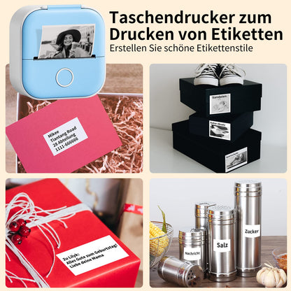 T02 Mini Handy Drucker - Bluetooth für Smartphone - tragbarer Fotodrucker, kompatibel mit iOS & Android, Miniprint mobiler Sticker für Tagebuch, Memo, Foto, Notizen