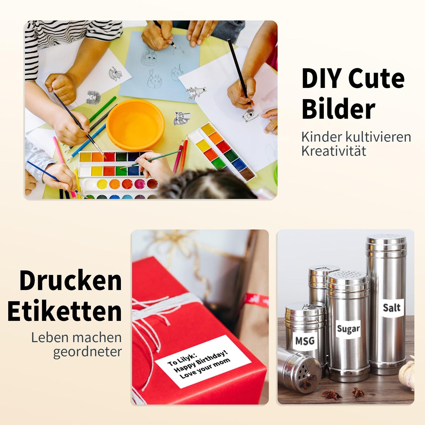 ASprink T02 Mini Drucker mit 3 Papierrollen, Pocket Printer, Etikettendrucker, Sticker, Thermodrucker, Bluetooth, Inkeless für Notizen, Memos, Zeitschriften, DIY