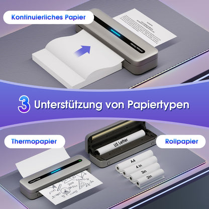 ASprink Thermische Printer, M832 Draadloze Draagbare Printer voor US Letter/A4/110MM/80MM/53MM Thermisch Papier, Draagbare Inktloze Printer voor Android en iOS - Grijs