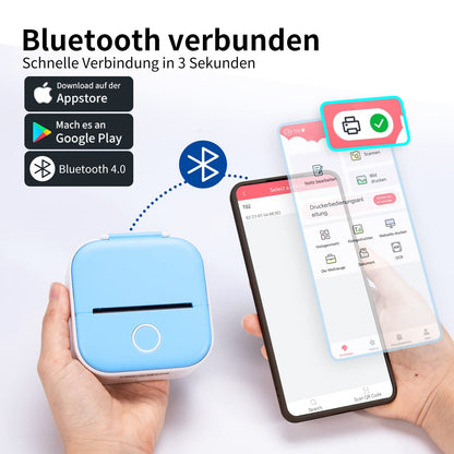 T02 Mini Handy Drucker - Bluetooth für Smartphone - tragbarer Fotodrucker, kompatibel mit iOS & Android, Miniprint mobiler Sticker für Tagebuch, Memo, Foto, Notizen