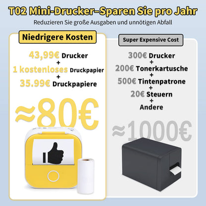 ASprink Taschen-Fotodrucker für Smartphone – Mini-Handydrucker, Aufkleberdrucker – tragbarer Fotodrucker für Handy, T02 Bluetooth Miniprint Fotodrucker, Handydrucker für Scrapbook