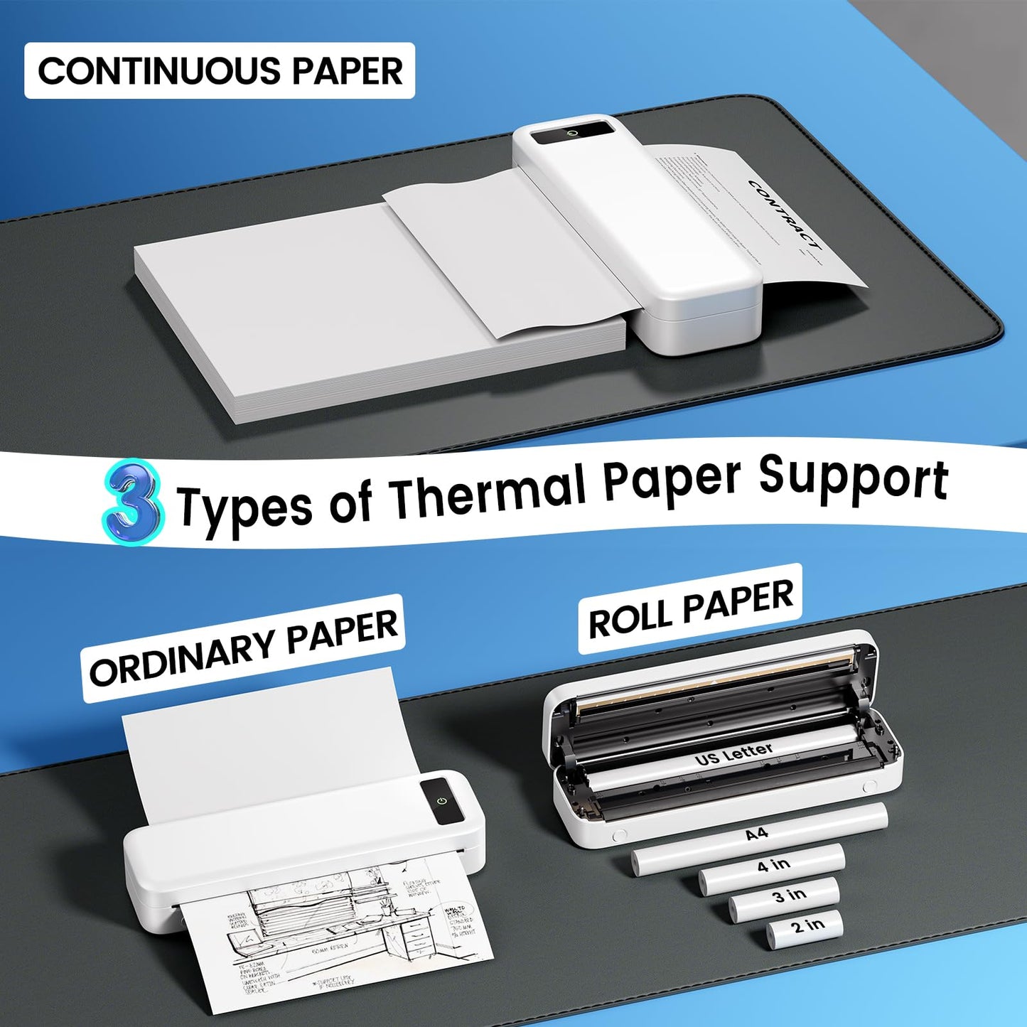 ASprink Wireless Bluetooth Thermodrucker M835, Tragbarer A4 Drucker für zu Hause, in der Schule und auf Reisen, Kompatibel mit Android und IOS, Mobiler Weiß Drucker, Design Ohne Tinte