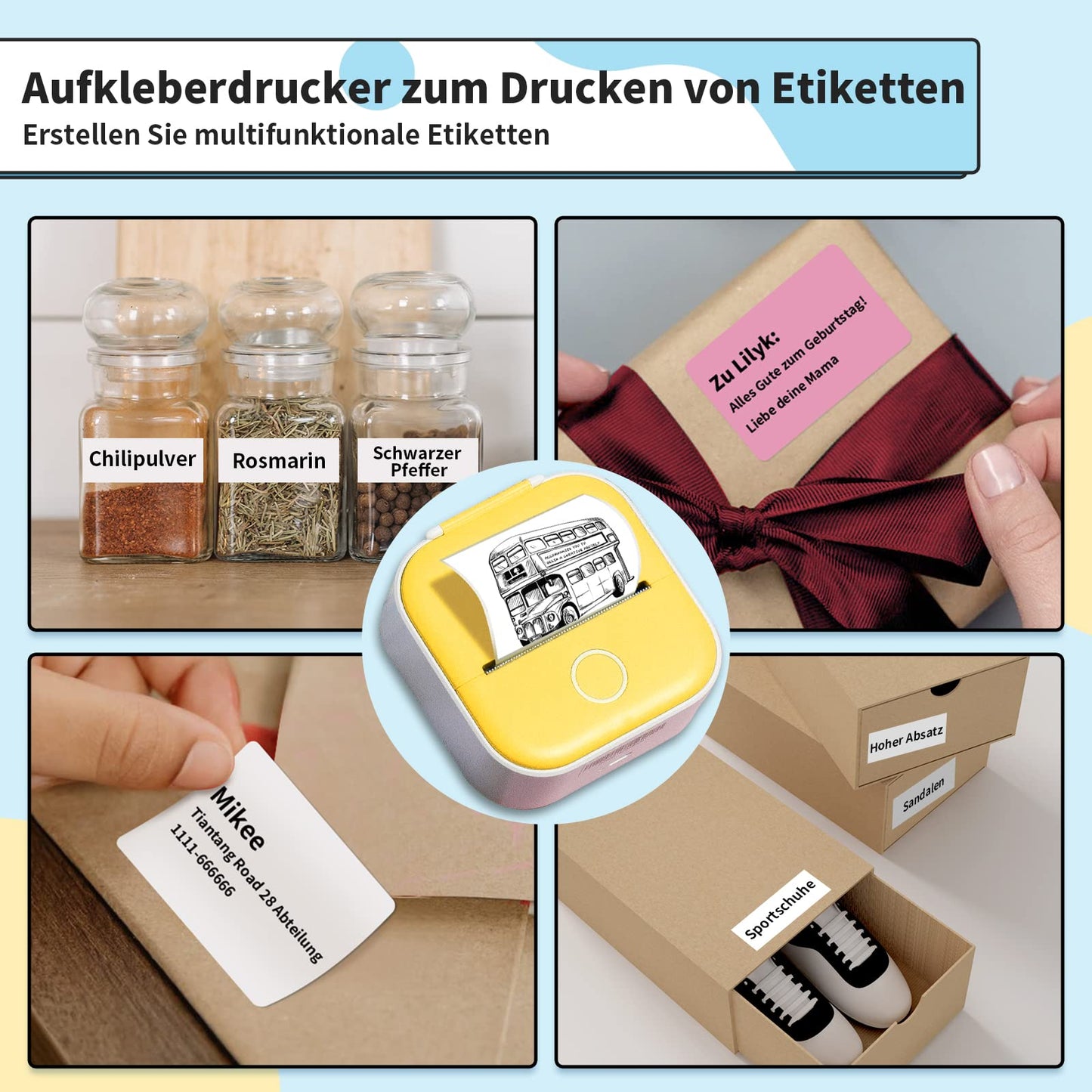 ASprink Taschen-Fotodrucker für Smartphone – Mini-Handydrucker, Aufkleberdrucker – tragbarer Fotodrucker für Handy, T02 Bluetooth Miniprint Fotodrucker, Handydrucker für Scrapbook