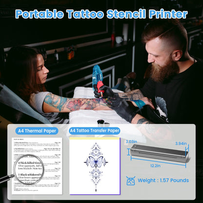 ASprink Thermal Tattoo Stencil Printer, M08F Wireless Tattoo Printer Machine with 10pcs Tattoo Transfer Paper, Tattoo Kit for Beginners & Artists, Compatible with Phone & PC