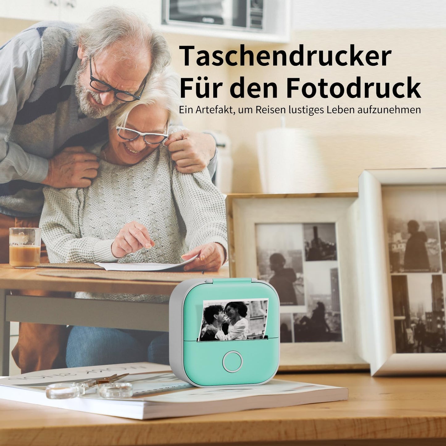 ASprink T02 Mini Drucker mit 3 Papierrollen, Mini Pocket Printer, Etikettendrucker, Sticker Drucker, Mini Bluetooth Drucker, Inkeless Drucker für Notizen, Memos, Zeitschriften, DIY