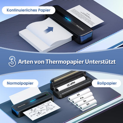 ASprink Thermische Printer, M832 Draadloze Draagbare Printer voor US Letter/A4/110MM/80MM/53MM Thermisch Papier, Draagbare Inktloze Printer voor Android en iOS - Wit