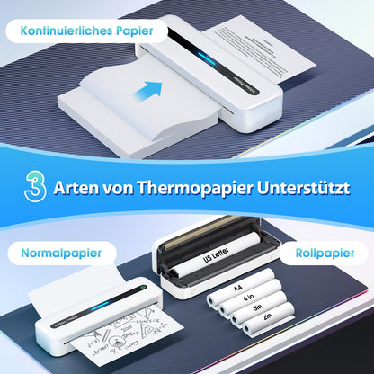 ASprink Thermische Printer, M832 Draadloze Draagbare Printer voor US Letter/A4/110MM/80MM/54MM Thermisch Papier, Draagbare Inktloze Printer voor Android en iOS - Zwart