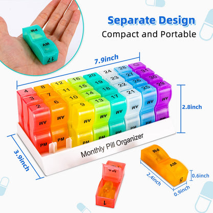 ASprink Monthly Pill Organizer 2 Times a Day,30 Day One Month Pill Box AM PM,31 Day Pill Case Small Compartments to Hold Vitamins,Travel Medicine Organizer,31 Day Pill Organizer Twice a Day