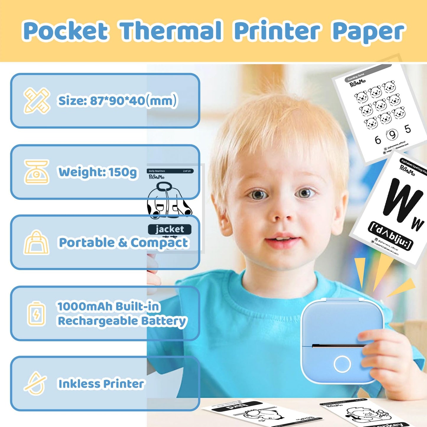 ASprink Mini Printer with 3 Rolls Paper, T02 Mini Thermal Printer, Sticker Printer, Pocket Printer, Inkless Sticker Printer, Print pod, Sticker Printer Machine for Notes, Memo, Journals, DIY