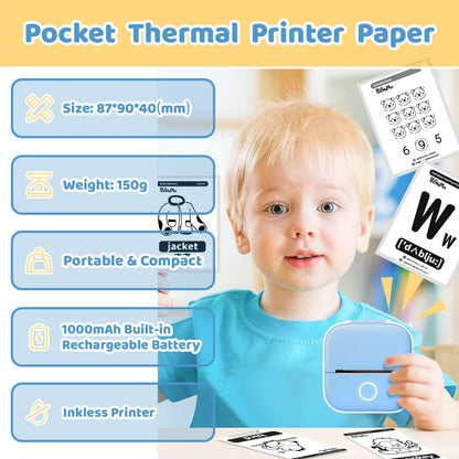 ASprink Mini Printer with 3 Rolls Paper, T02 Mini Thermal Printer, Sticker Printer, Pocket Printer, Inkless Sticker Printer, Print pod, Sticker Printer Machine for Notes, Memo, Journals, DIY