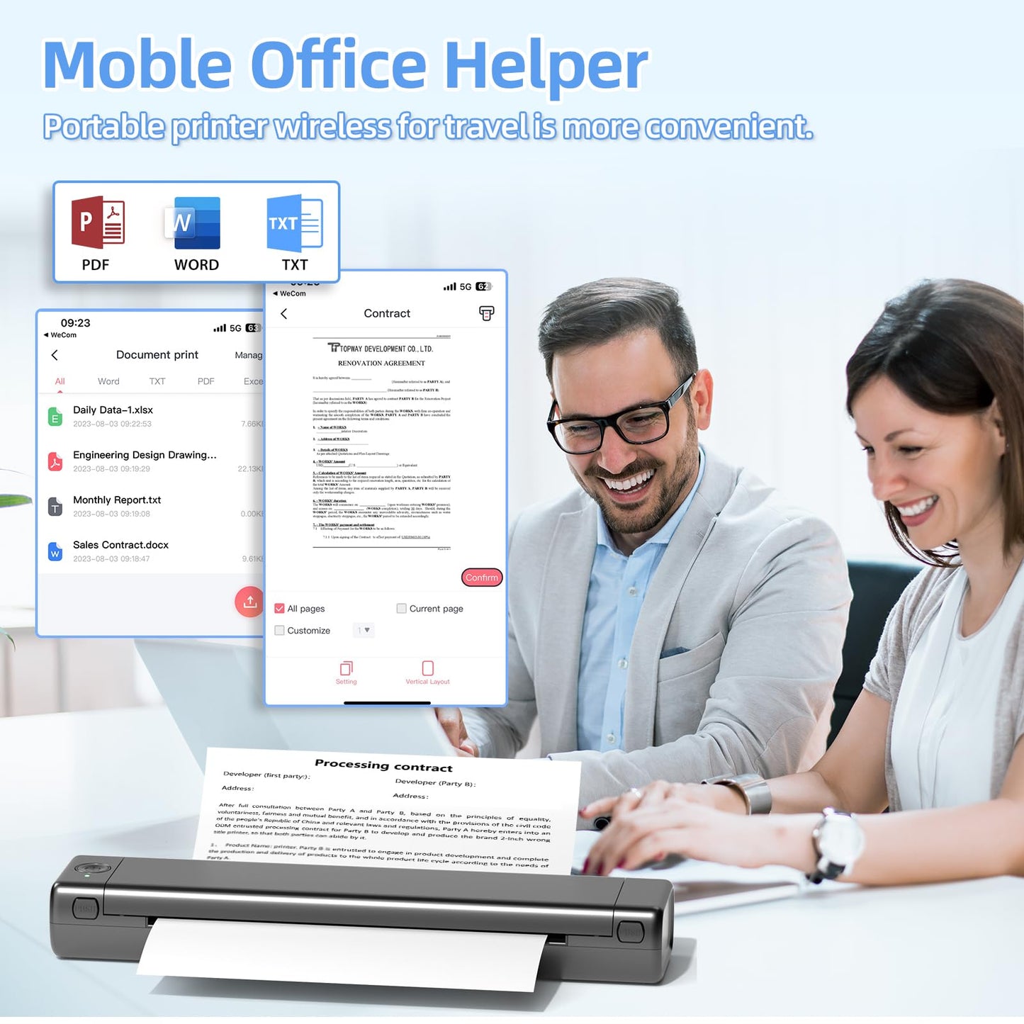 ASprink A4 Mobiler Drucker, M08f Bluetooth Multifunktionsdrucker UnterstüTzt Thermopapier A4 im Format 8.27''X11.69'', Thermal Printer, Kompatibel mit Android und iOS füR Telefon und Laptop