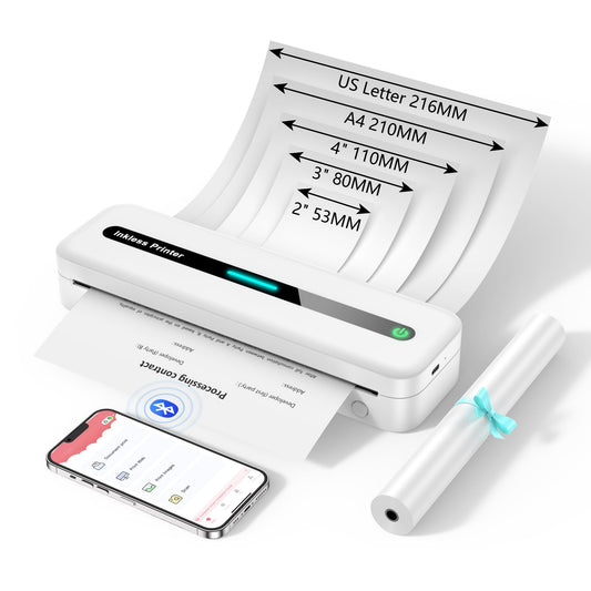 ASprink Thermische Printer, M832 Draadloze Draagbare Printer voor US Letter/A4/110MM/80MM/54MM Thermisch Papier, Draagbare Inktloze Printer voor Android en iOS - Zwart