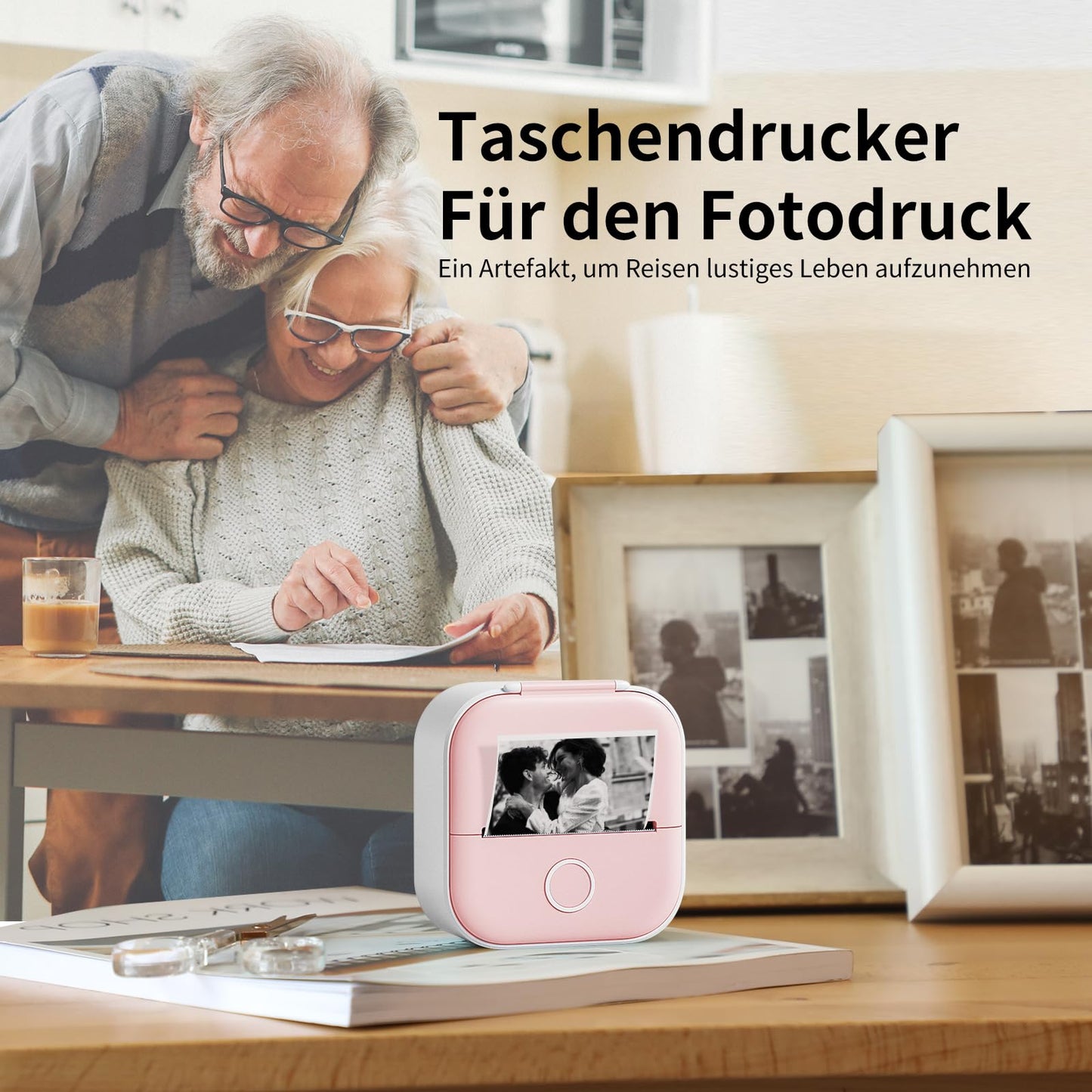 T02 Bluetooth Mini Drucker für Smartphone, tragbarer Fotodrucker fürs Handy, Etikettendrucker, Mobiler Drucker, kompatibel mit iOS & Android, Sticker Drucker für Tagebuch, Memo, Foto, Notizen