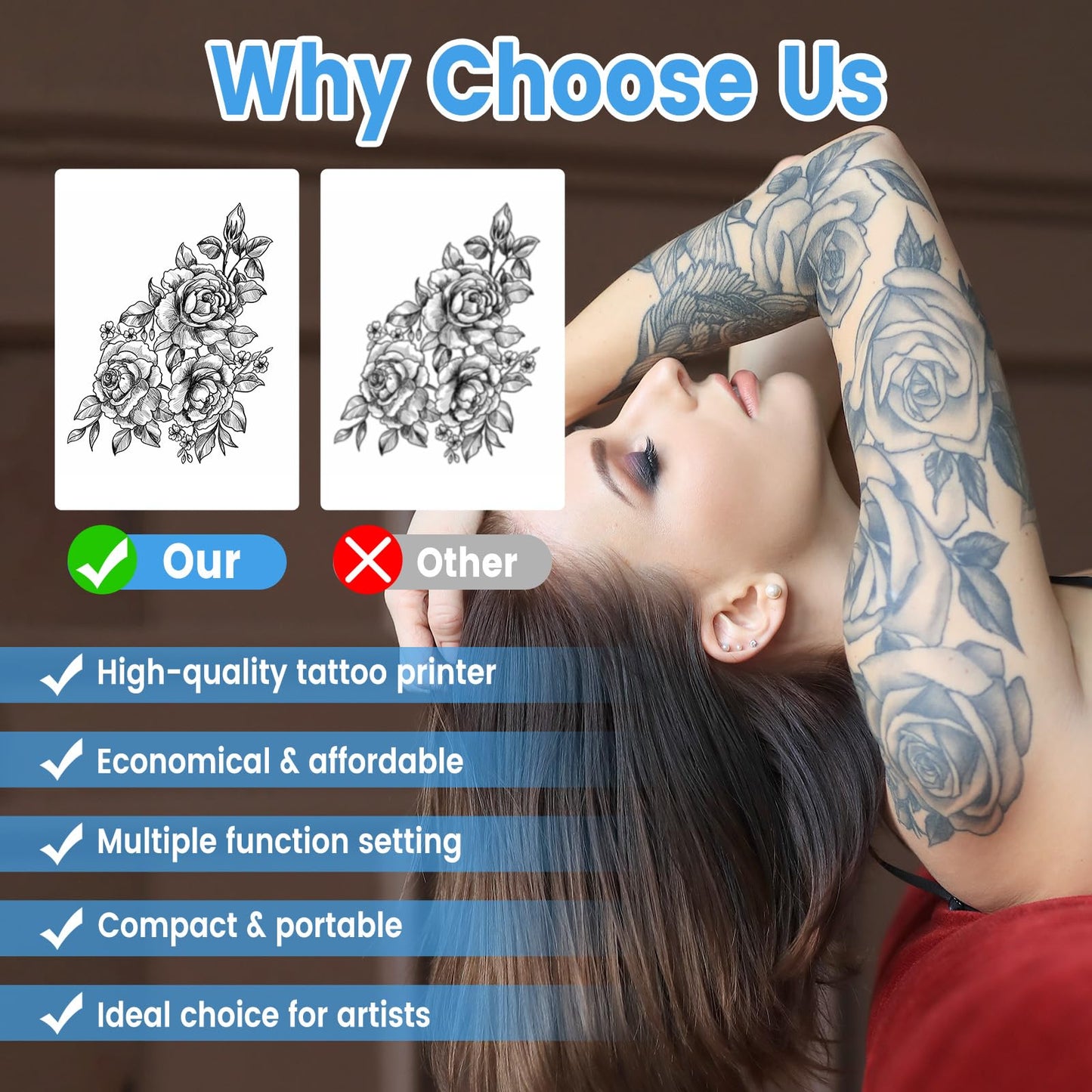 ASprink Thermal Tattoo Stencil Printer, M08F Wireless Tattoo Printer Machine with 10pcs Tattoo Transfer Paper, Tattoo Kit for Beginners & Artists, Compatible with Phone & PC