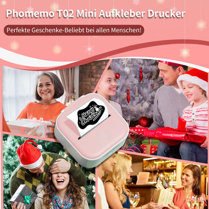 T02 Bluetooth Mini Drucker für Smartphone, tragbarer Fotodrucker fürs Handy, Etikettendrucker, Mobiler Drucker, kompatibel mit iOS & Android, Sticker Drucker für Tagebuch, Memo, Foto, Notizen