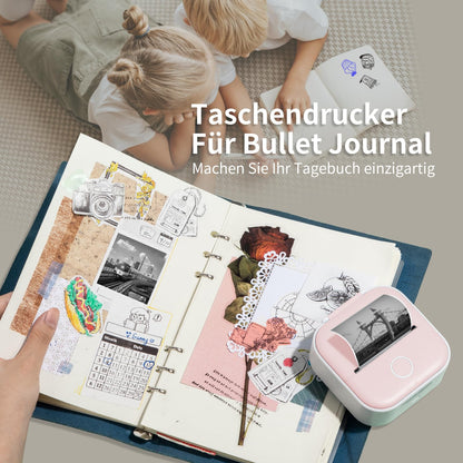 T02 Bluetooth Mini Drucker für Smartphone, tragbarer Fotodrucker fürs Handy, Etikettendrucker, Mobiler Drucker, kompatibel mit iOS & Android, Sticker Drucker für Tagebuch, Memo, Foto, Notizen